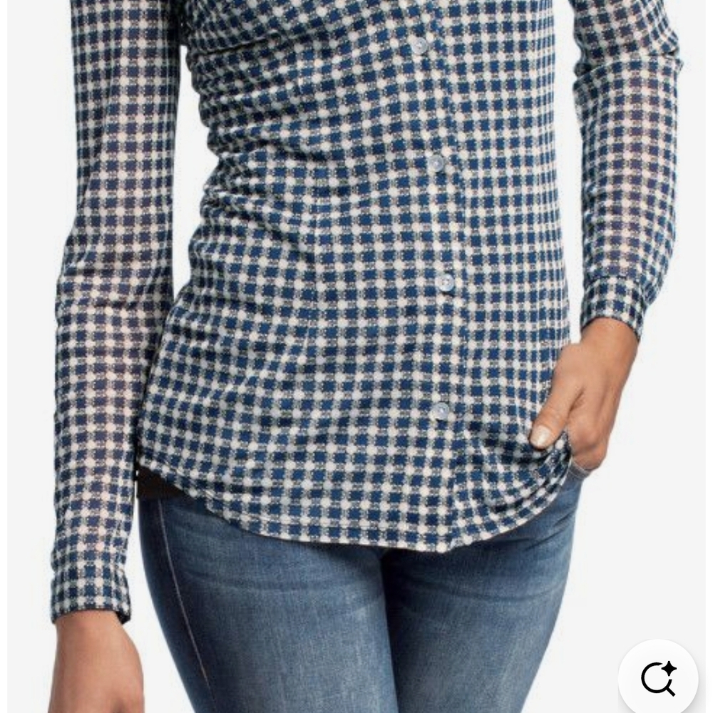 CAbi Blue and White Fitted Button Down Shirt